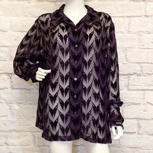Harley Davidson 2X Women's Semi Sheer Velvet Burnout Purple Button-Up Top Blouse